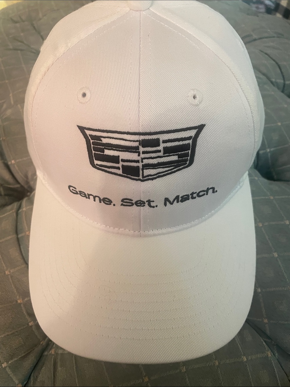 'Game. Set. Match.' White Cotton Baseball Cap